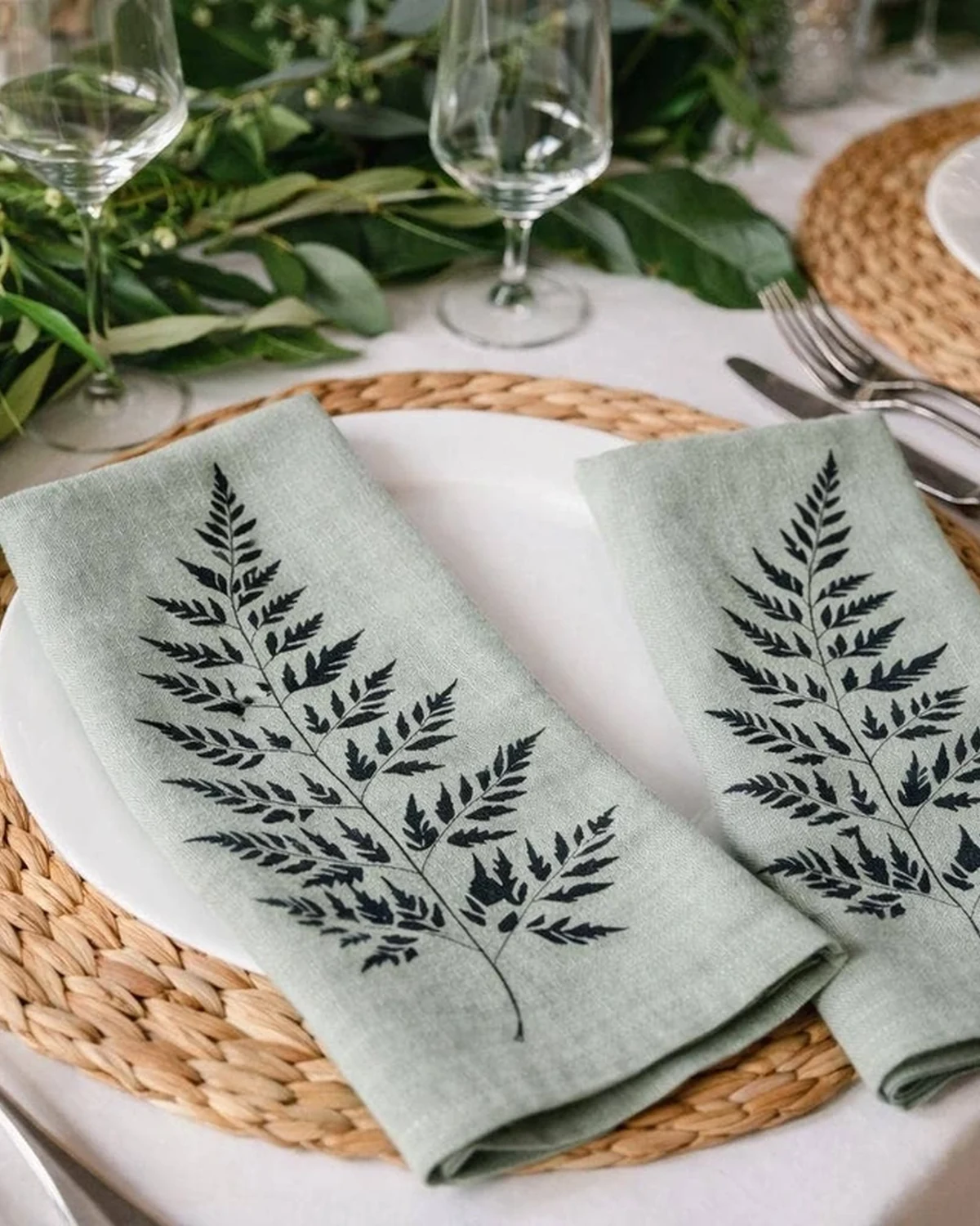 Leafy Fern Green Smoke Napkins, Set of Two by Your Green Kitchen